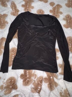 S&D Black Long Sleeve Square Neck Top